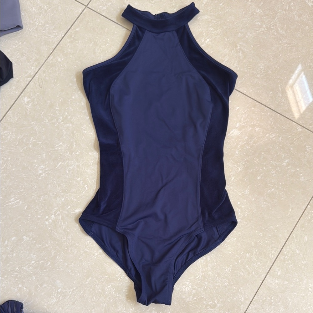 Navy Blue High Neck Swimsuit